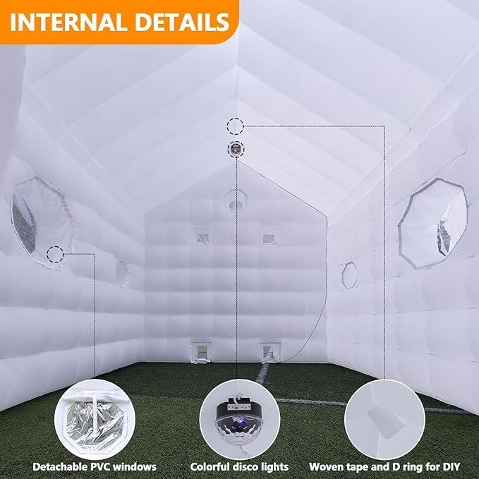 Inflatable Night Club Tent 18x15x15FT, Inflatable Party Tents Outdoor Event House with Blower Disco Lights, White Oxford Birthday Party Marquee Building for Nightclub, Entertainment, Rental Business