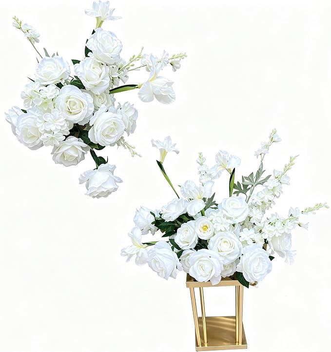 2 Pieces of White Roses, Wedding Arch Hanging Flower Center piece | Pure white flower arrangement, banquet stage layout, bridal aisle decoration, arched flower splicing by Unknown