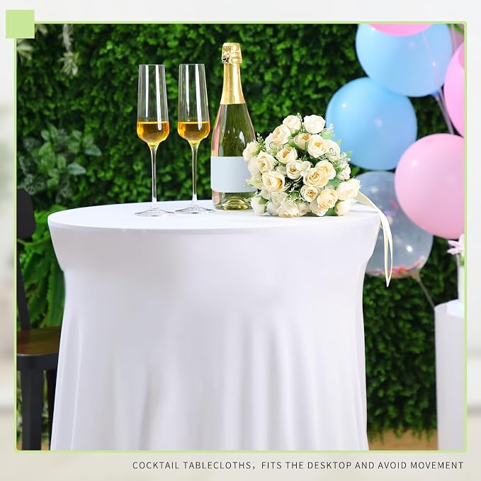 Tegeme 3 Packs Spandex Cocktail Table Cover Fitted with Skirt, White | 32x43 Inch High Top Tables, Stretch Tablecloth for Weddings Parties Banquets, Fitted Covers Wrinkle Resistant Elegant Design - Image 7