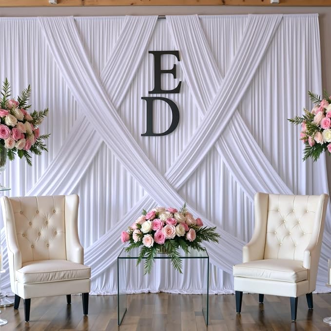 40ft x 10ft Wrinkle Free White Backdrop Curtain for Parties, 8 Panels Silky Polyester White Wedding Drapes for Backdrop 10 ft Photo Back Drop Fabric Cloth for Party Graduation Photography Background - Image 8