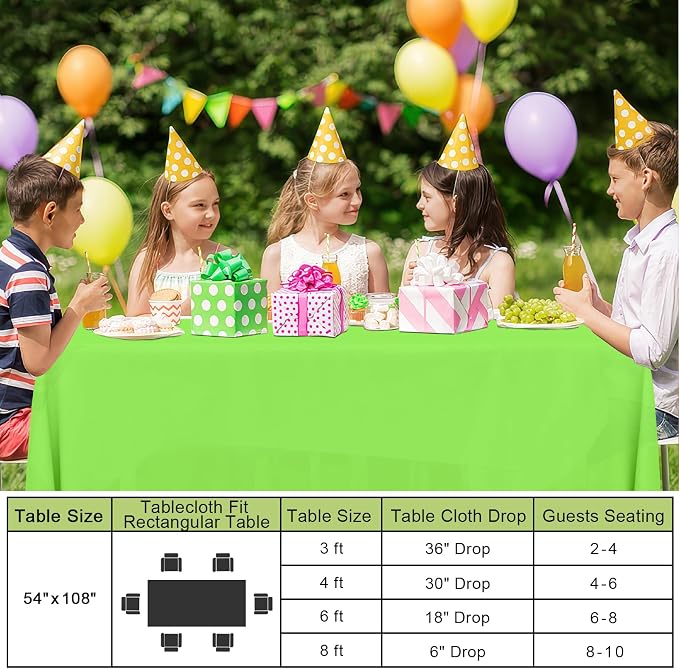 Smiry Disposable Table Cloth - 10 Pack, 54 x 108 Inch Waterproof Rectangle Tablecloths for Parties, Decorative Plastic Table Cover, Leakproof & Sturdy, Lime Green - Image 6