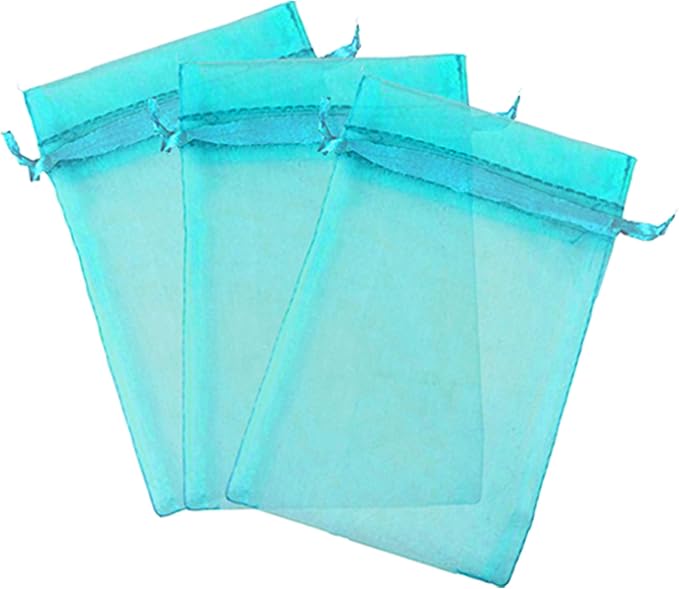 50 Pcs Turquoise 3x4 Sheer Drawstring Organza Bags - Jewelry Pouches, Wedding Party Favor & Candy Bags [Kyezi Design and Craft] by Kyezi+Design+and+Craft