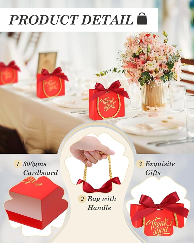 EQOREIIN 30 Pack Small Thank You Gift Bags with Handles & Ribbon, Red | 5.5 x 2.4 x 4.7 Inches Mini Gift Bags for Girls Kids Birthday Mother's Day Wedding Christmas Goodie Candy Party Favors - Image 3
