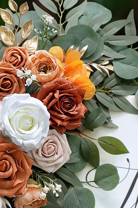 Olalaka Artificial Flower Swag Set of 2 for Wedding Welcome Signs Floral Decorations, Burnt Orange Wedding Arch Flowers for Wedding Ceremony - Image 6