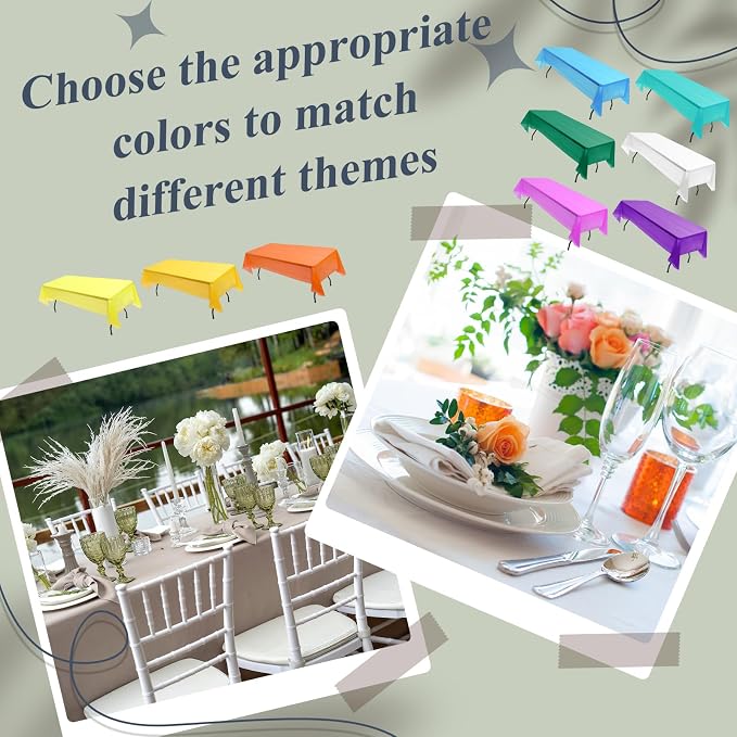 Preboun 40 Pcs Disposable Plastic Tablecloth Bulk 54x108 Inch 20 Colors | Bulk Pack for Parties, Rectangle Plastic Table Covers, Colorful Disposable for Birthday Wedding Graduation Theme Decor - Image 6