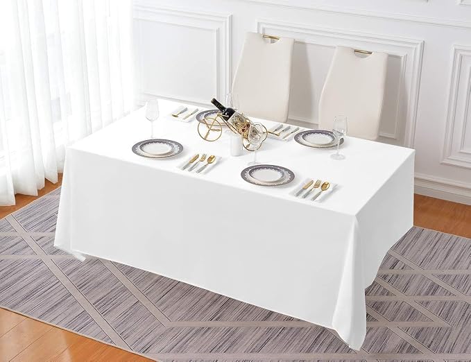 Surmente 5 Pack 90x156 Inch White Tablecloth for 8 Foot Rectangle Tables | Dining Table Cover Protector, Wrinkle Free, Washable Polyester Fabric, 8ft Table Cloth for Wedding, Banquet, Restaurant - Image 5