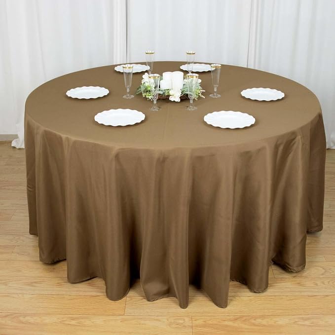 Tableclothsfactory 5PCS | 120" Wholesale Round Tablecloth Polyester Round Table Linens for Wedding Party Banquet Restaurant - Taupe for Party & Decorations - Image 3