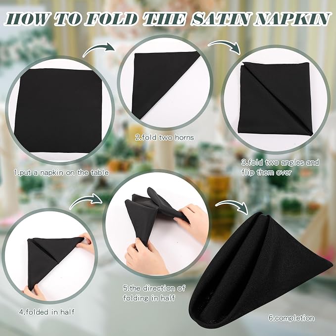 Buryeah 60 Pcs Washable Cloth Napkins 17 x 17 Inch Polyester Dinner Napkins Soft Table Napkins for Weddings Parties Holiday Dining Banquet (Black) - Image 4