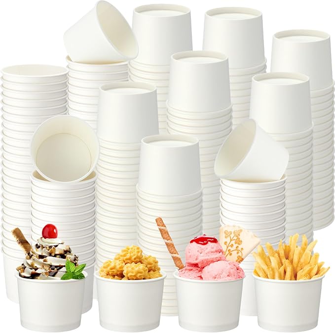 Honeydak 600 Pack 150 ml/ 5 oz Ice Cream Cups for Party Small Ice Cream Cups Disposable Treat Paper Dessert Snacks Sundae Container Wedding Birthday Party Supplies by Honeydak