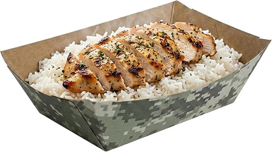 Restaurantware-Bio Tek 1/2 Pound Food Trays, 50 Disposable Paper Food Trays - Heavy-Duty, Greaseproof, Camouflage Paper Food Boats, For Snacks, Appetizers, Or Treats, Use At Parties Or Carnivals by Restaurantware