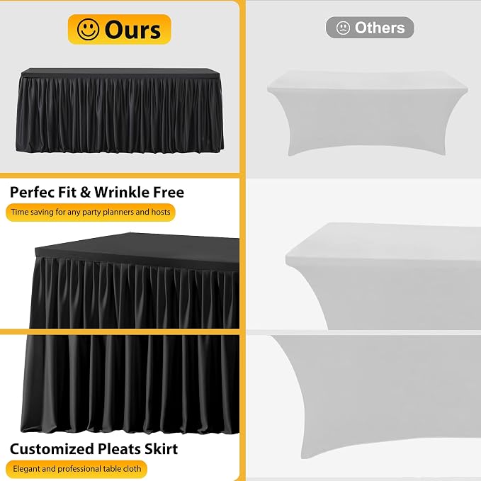 Wish Care 6 Pack Black Rectangle Table Clothes for 8 Foot Tables, Polyester Fitted Tablecloths 8ft Stretch Table Cover for Wedding, Birthday, Parties, Trade Show, Craft Show - Image 3