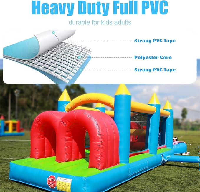 30FT Commercial Grade Bounce House for Adult, (Heavy Duty PVC) (Splash Big Water Pool) (1100W UL Blower) Inflatable Obstacle Course with Slide, Ball Pit, Large Backyard Lawn Party Game