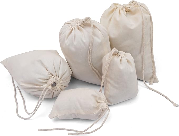 Premium Cotton Muslin Bags, 100% Organic Cotton with Single Drawstring. Premium Quality Reusable Eco-Friendly Natural Muslin Bags. (25, 6x10 Inches) by BIGLOTBAGS