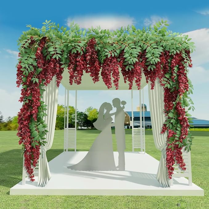 Encrypted Flower Vine Wisteria Artificial Garland Hanging (Wine Red, 2pcs) | AROIUO Flower Garland Decorations for Home Garden Outdoor Ceremony Wedding Arch Decoration 71 inches - Image 3