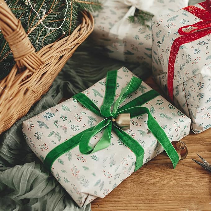 3/8" Wide Velvet Ribbon, 25 Yards - Thin Forest Green Velvet Ribbon on Spool for Crafts, Gift Wrapping, DIY, Hair Bows, Wedding Invitations, Parties, Valentine's Day, and Christmas