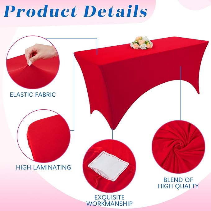 Preboun 6 Pcs Stretch Spandex Table Cover 6 Ft Rectangular Fitted Tablecloth Washable and Wrinkle Resistant Patio Table Cover Spandex Table Cloths 6 Ft for Event Wedding Banquet Parties, 6 Colors - Image 4