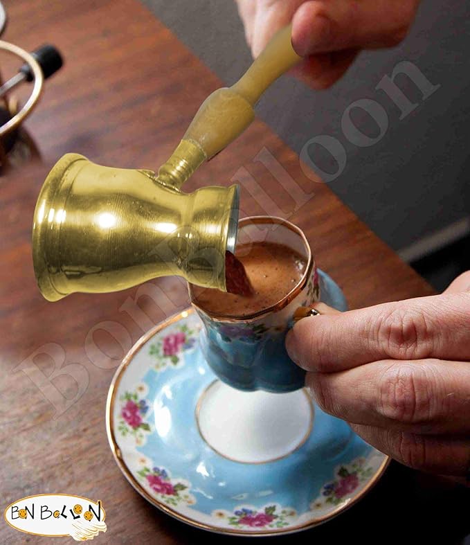 1 Brass Copper Pot Ibrik Briki Turkish Greek Coffee Maker Jazva Cezve Jezve Turka Ararat Arabic Arabian Arabic With Wooden Handle Hand Hammered Handmade Egypt Egyptian Decanter Size No2 (2.70oz/80ml)