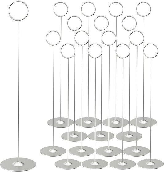 ERYTLLY 16PK Place Card Holders 12 Inch Table Number Holders Table Card Holders Steel Card Holders for Birthdays,Weddings,Photos, Food Signs, Memo Notes, Restaurants (Matte Silver) by ERYTLLY