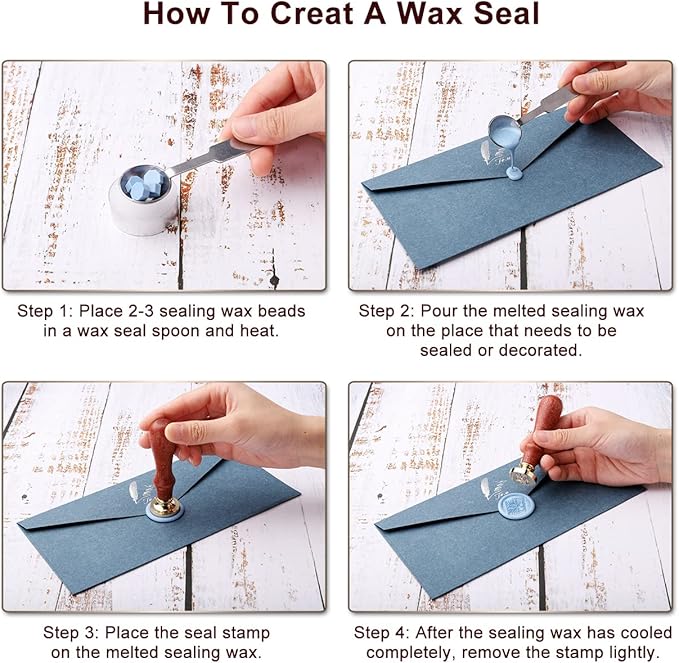 Yoption Wax Seal Stamp Gift Box Set, 6 Pieces Wiccan Copper Sealing Wax Stamp Heads + 1 Wooden Hilt for Invitations Letter Cards Envelopes Witchcraft