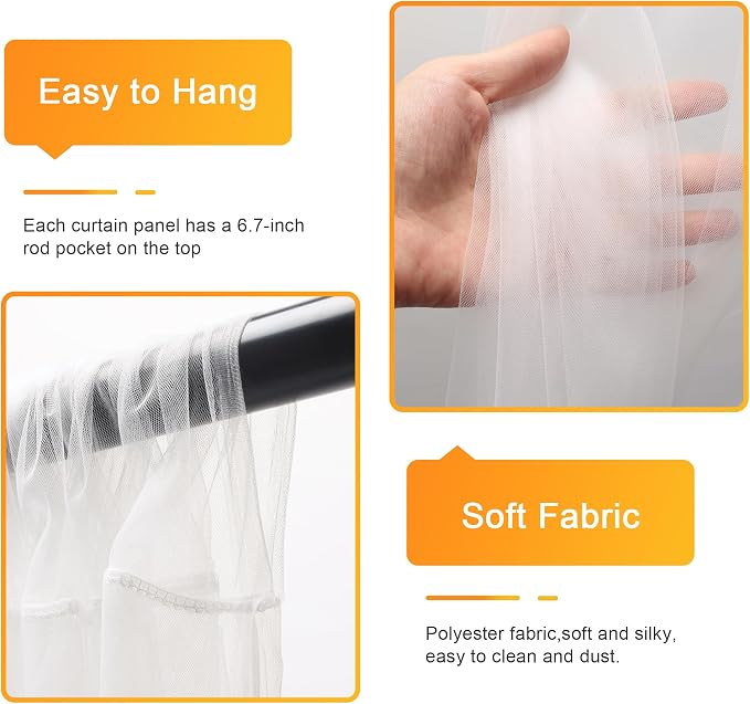 Fomcet Tulle Backdrop Curtains with Lights 10x8ft Sheer Ivory Curtain | Tulle Curtains Backdrop Sheer Backdrop Curtains for Parties Wedding Birthday Baby Shower Photoshoot Decors(2 Panels 5x10ft) - Image 3