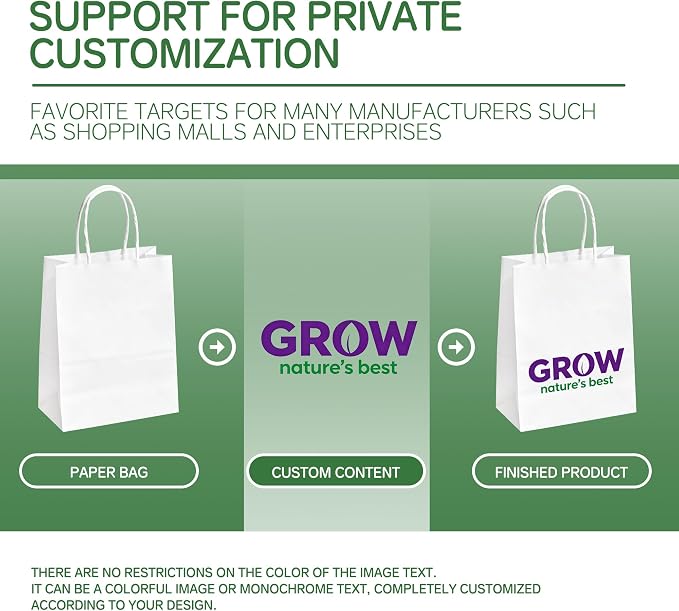 ECOEXTRA 50 PCS Custom Paper Bags with Logo, 8x4.5x10.8 Inch Personalized Gift Bags with Handles for Small Business, Shopping, and Goodie Bag - Image 6