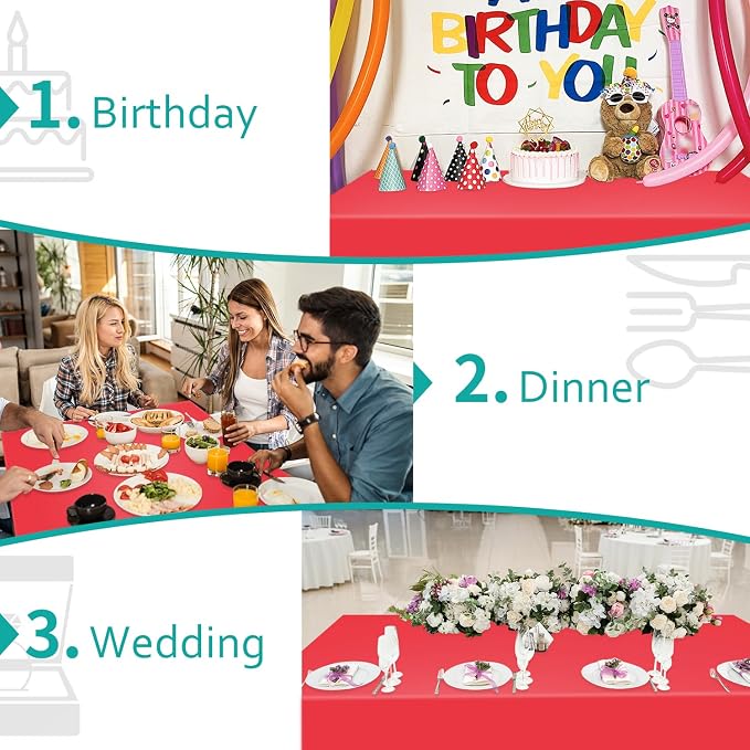 54 Inch x 300 Feet Red Plastic Tablecloth Roll Disposable Table Cloth with Cutter Box Plastic Table Cover for Party - Image 6