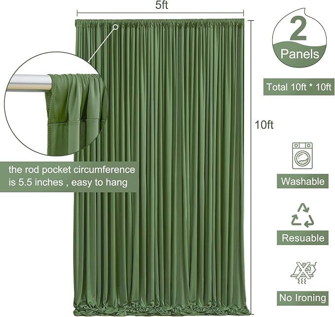 10x10 Valley Green Backdrop Curtain for Parties Wrinkle Free Dark Green Photo Curtains Backdrop Drapes Fabric Decoration for Baby Shower Birthday Party Photography 5ft x 10ft,2 Panels - Image 7