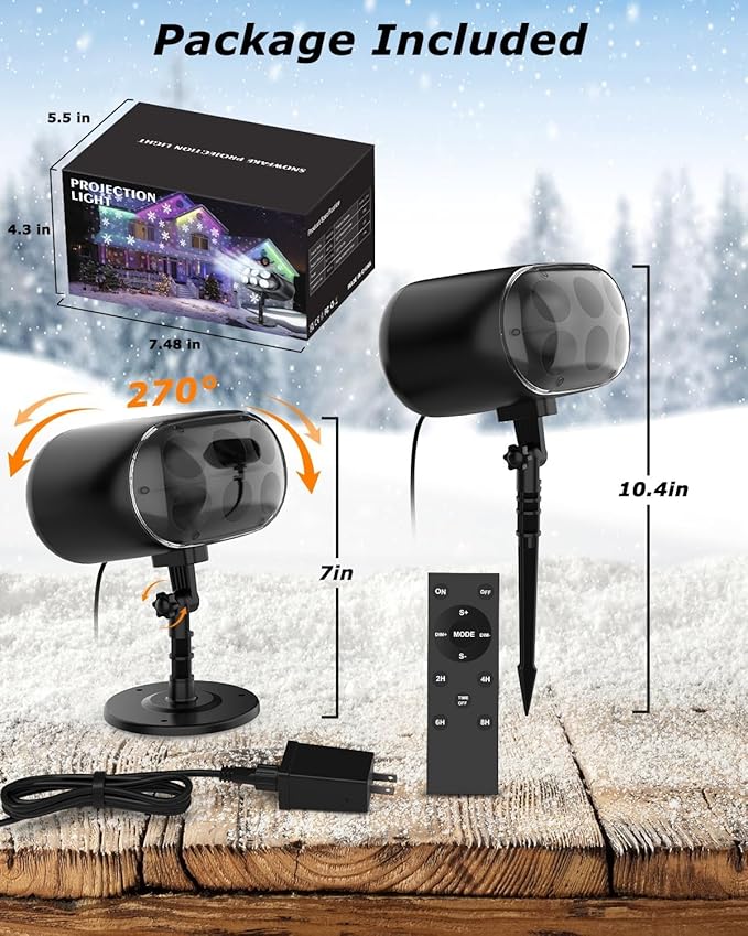 Snowflake Projector Lights with Remote, Timer, Dimmer, IP68 Waterproof, Christmas Projector Lights Outdoor, 270° Rotation for Christmas Decorations