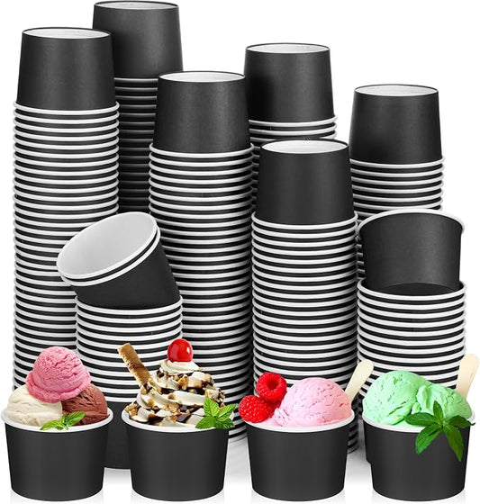 Nuenen 300 Pcs Ice Cream Cups 8 Oz Disposable Paper Dessert,Black | Dessert Bowls for Sundae Bars, Snack Cups for Party Favors, Bulk Paper Supplies, Solid Color Design, No Cleanup Needed by Nuenen