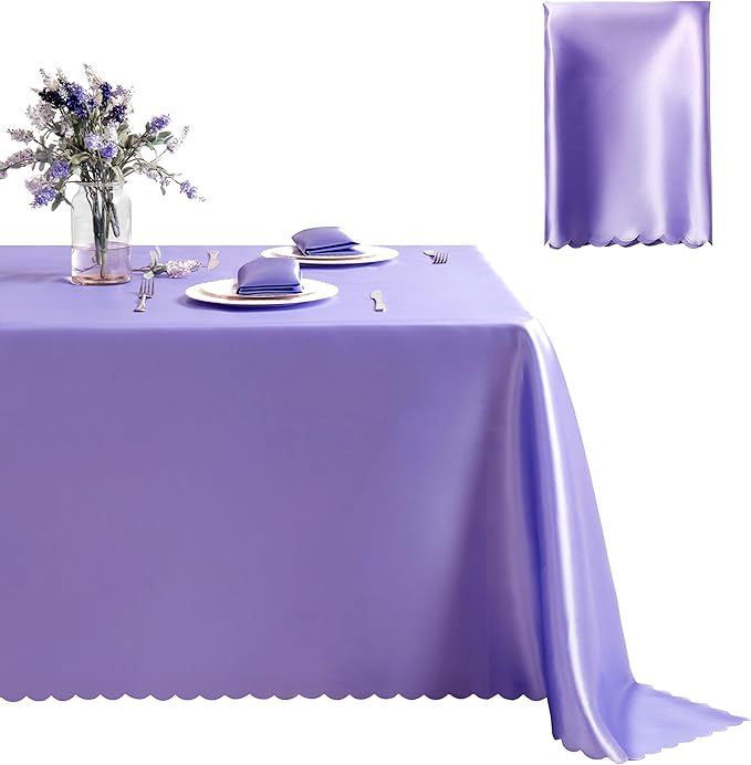 1 Pack Rectangle Satin Tablecloth 60 x 84 Inches Table Cover, Bright Overlay Table Cloth Silky Smooth Fabric Tablecloth Table Decor for Wedding Banquet Table Decoration, Light Purple