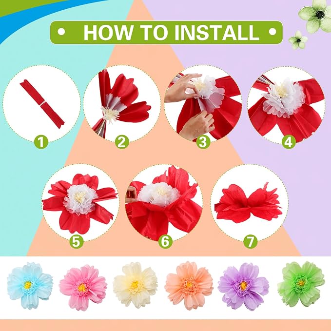 TaoBary Giant Tissue Paper Flowers, 20",10", Pastel Color, 24 Pcs | Complete 2 Size Set, Pre-folded for Easy Shaping, Mexican Paper Pom Poms, Lightweight for Fiesta and Birthday Wall Decor - Image 4