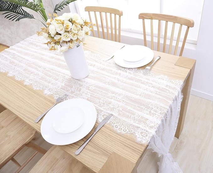 White Lace Table Runner 2 Pcs 30 x 120 Inch Vintage Rustic Table Linens - Image 4
