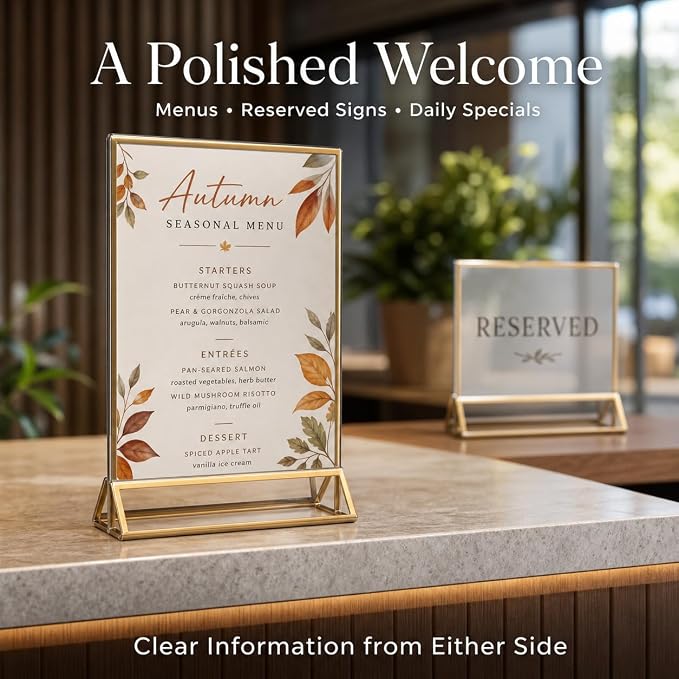 14 Pack Acrylic Sign Holder 8.5x11 Gold Frames, Wedding Table Number Holders Double Sided Vertical Clear Display Stand, Picture Holders for Tables, Menus, Flyers, Party and Office Decor - Image 6