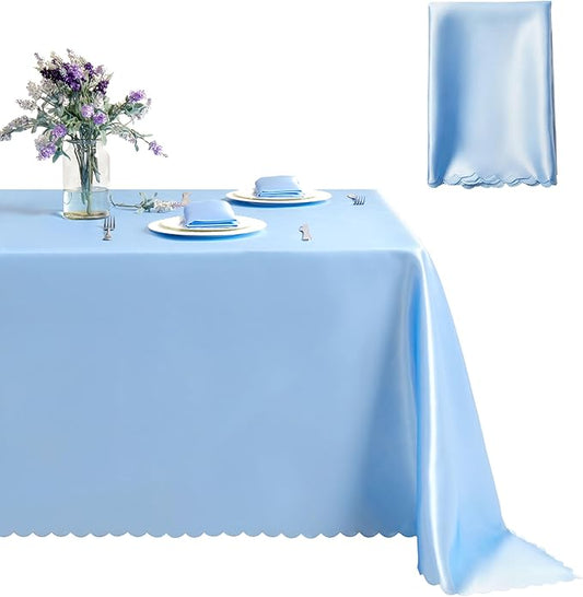 1 Pack Rectangle Satin Tablecloth 60 x 102 Inches Table Cover, Bright Overlay Table Cloth Silky Smooth Fabric Tablecloth Table Decor for Wedding Banquet Table Decoration, Light Blue