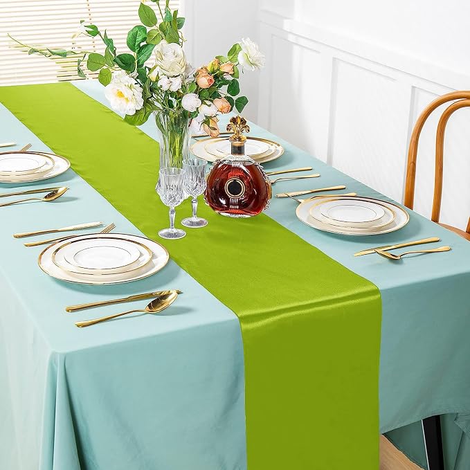 SI Pack of 20 Wedding 12 x 108 inch Satin Table Runner for Wedding, Decorations for Graduations, Engagements, Birthday Parties, Banquets, Runners fit Rectangle, Round Table - Lime Green - Image 2
