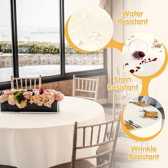 BRILLMAX 4 Pack Ivory Round Tablecloths 108 Inch for 48" Tables | 150 GSM Polyester Fabric, Floor Length Drop, Water, Stain & Wrinkle Resistant Cloth Cover for Wedding Reception Banquet Party - Image 3
