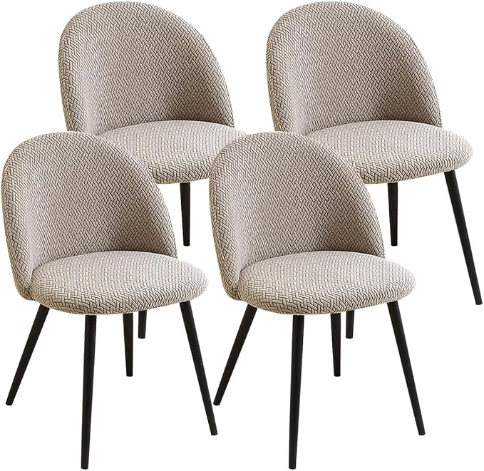 Dining Room Chair Covers Set of 4 Mid Century Modern Dining Chair Covers Curved Back Chair Cover Armless Chair Slipcovers for Kitchen,Office,Living Room, Khaki by Unknown