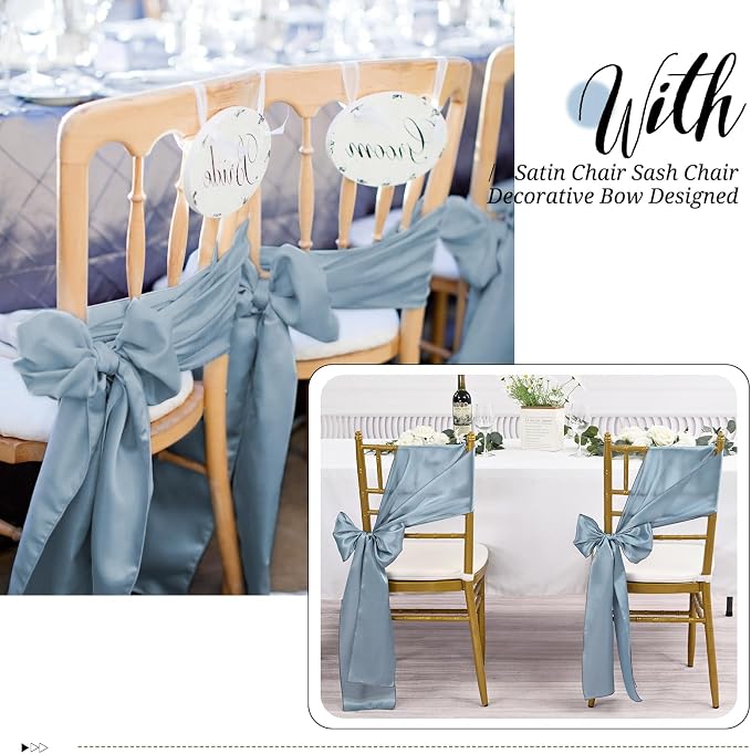 Pesonlook 50 Pcs Dusty Blue Satin Chair Sashes Ties, 7×108inch | Satin Chair Sashes Bows Chair Cover Back Tie Supplies for Wedding Reception Events Banquets Party, Hotel Event, Chairs Decor - Image 5
