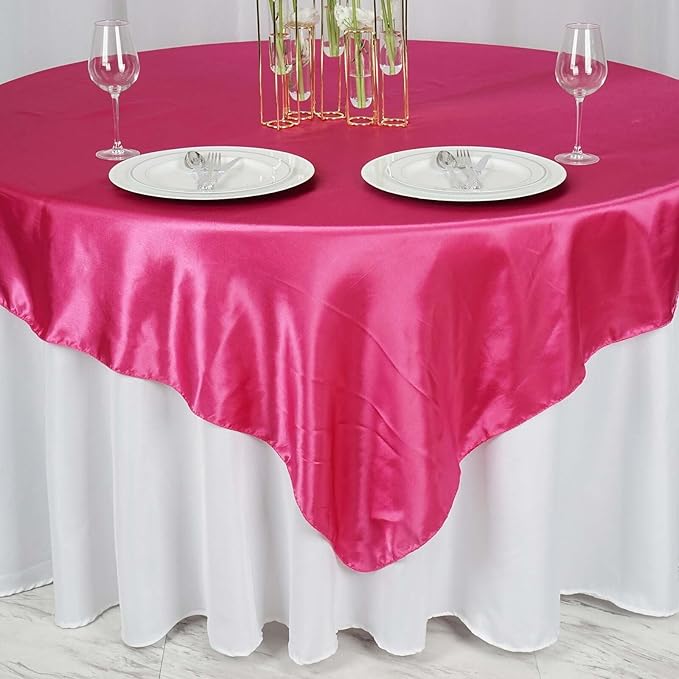 Efavormart Pack of 5 | 72" Satin Square Tablecloth Overlay for Wedding Catering Party Table Decorations Fushia Square Tablecloth Cover