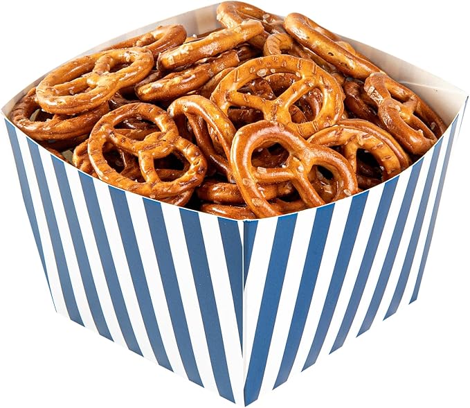 Restaurantware Bio Tek 5.3 x 5.3 x 3.3 Inch Popcorn Boxes 200 Square Mini Treat Boxes - Open-Top Design Grease Impermeable Blue And White Paper Party Favor Containers Disposable Versatile - Image 10