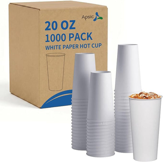 20 oz Disposable Paper Coffee Cups 1000 Pack White Drink Cups | Bulk To Go Coffee Paper Cups, Hot And Iced, Sturdy White Disposable Insulated Paper Cups by Apsic