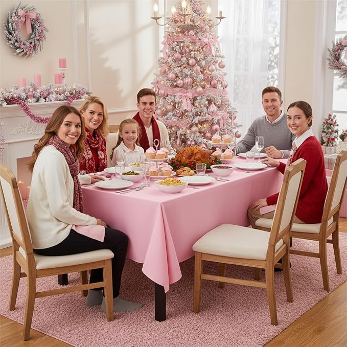 sancua 2 Pack Pink Tablecloths 60x102 Inch for 6 Feet Rectangle Tables | Stain and Wrinkle Resistant Washable Polyester Cloth Cover for Dining Tables, Wedding Buffet Parties and Camping - Image 3