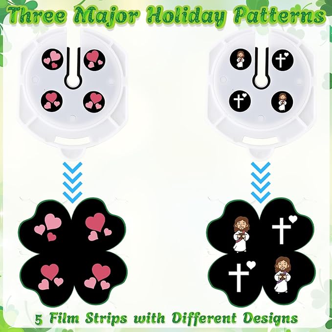 Retisee St. Patrick's Day Flameless Candles Projector Light with Remote and Timer Green Shamrock Battery Operated LED Candles Easter Bunny Night Light 5 Film Slides for Holiday Table Decor