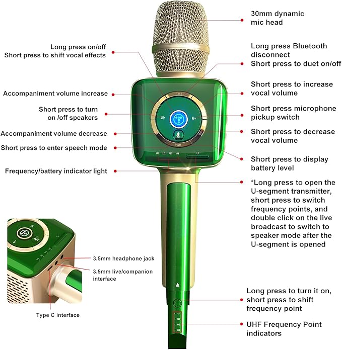 TOSING V1 Pro Karaoke Wireless Microphone for Adults Kids,20W Bluetooth PA Speaker UHF Receiver Portable Sing Karaoke Machine for Outdoor/Party/Car/Home/Church