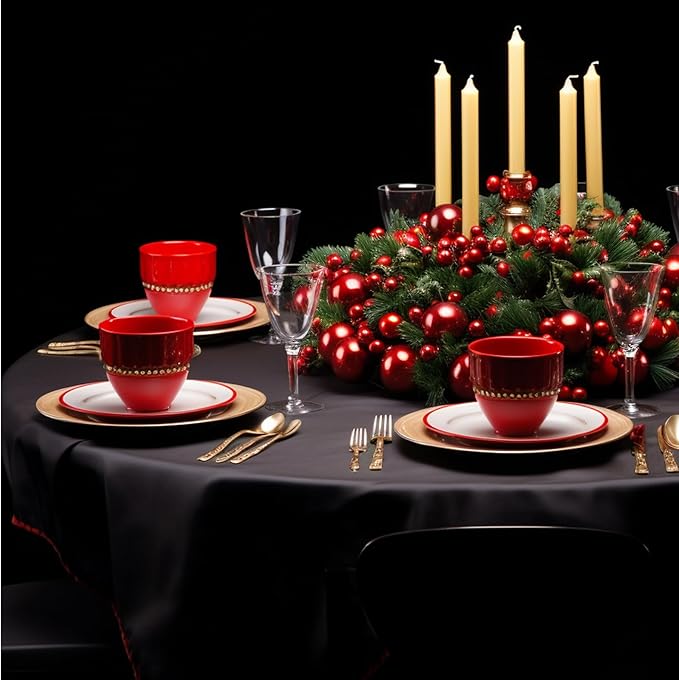 2 Pack Black Round Tablecloths 108 Inch for Dining Tables | Washable Decorative Linen Polyester Table Cover for Banquets Buffets Parties and Weddings - Image 4