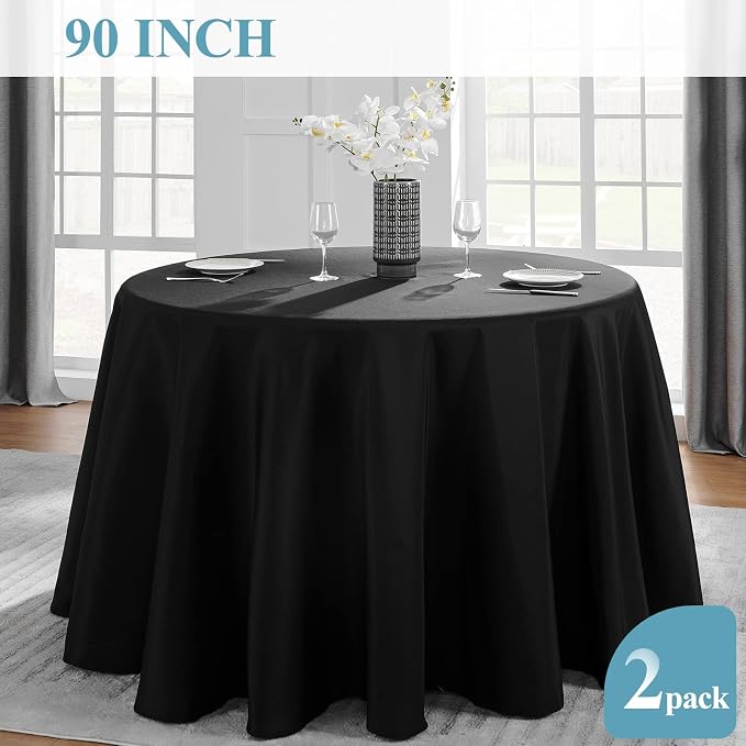 VidaFete 2 Pack 90inch Black Round Tablecloth | Polyester Table Cloth, Stain and Wrinkle Resistant Table Cover for Dining Kitchen Party Wedding Banquet Buffet Decoration - Image 5