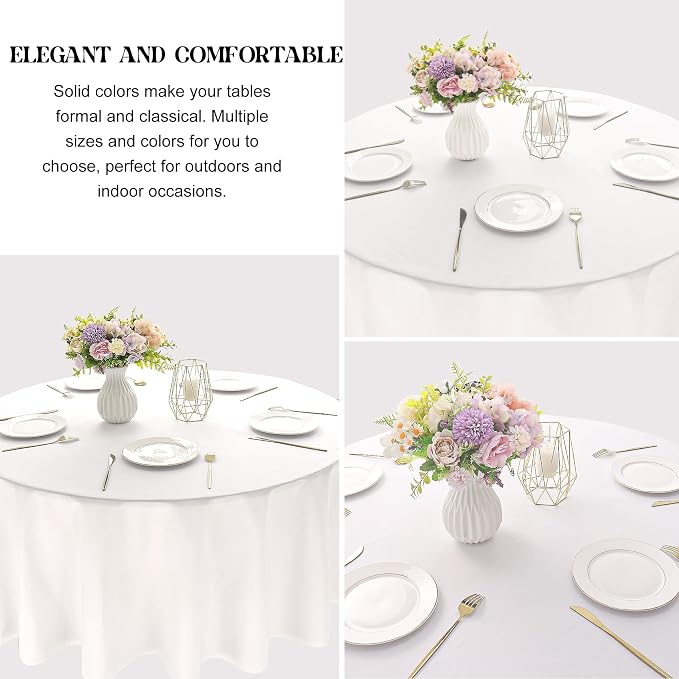 4 Pack Round Tablecloth 90 Inch White Polyester Washable Decorative Fabric Table Covers for Wedding Dining Table Buffet Parties Banquet Decor - Image 3