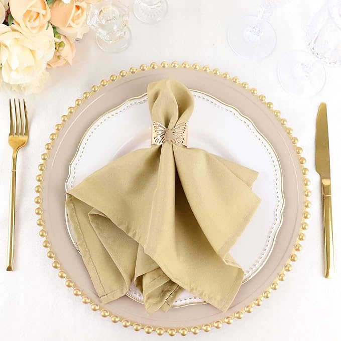 Tableclothsfactory Premium 100 Pack | Champagne Seamless Cloth Dinner Napkins, Wrinkle Resistant Linen | 17"x17" for Party & Decorations by TABLECLOTHSFACTORY