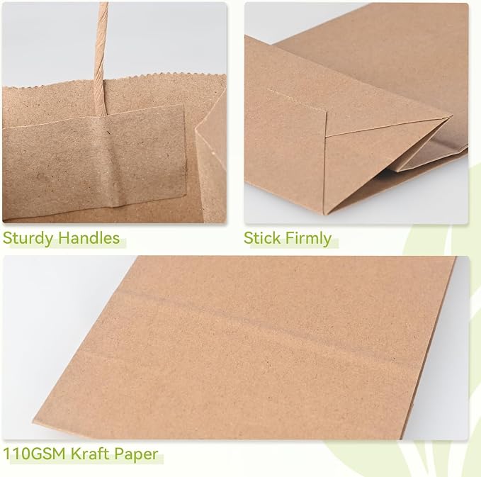 100 Pack Small Paper Gift Bags with Handles, 5.25 x 3.25 x 8 Inch, Brown | Kraft Material, Bulk Pack for Craft, Shopping, Business, Retail, Party Favor, Birthday and Grocery Use - Image 3