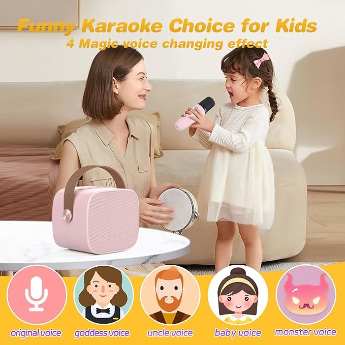 Mini Karaoke Machine,Funny Toys Christmas Birthday Gifts for Kids Age 4-12 Girls,Boys,Adults, Karaoke Microphone Toys for 4,5,6,7,8,9,10,11,12+ Year Old Girls Boys (Pink 2 Mics)